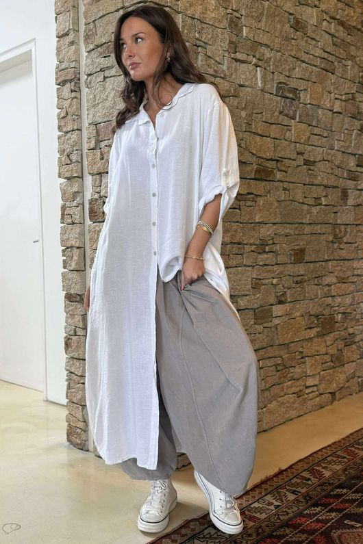 Laundry B Pure Linen Old Town Longline Shirt Jacket White